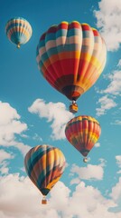 Fototapeta premium Colorful hot air balloons floating in the sky, 4K hyperrealistic photo