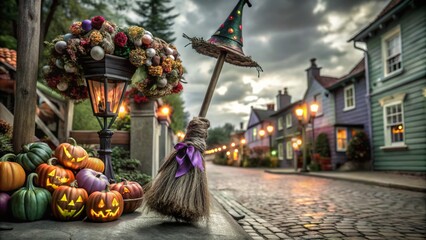 Halloween Witch's Broom Fortune Street with Spooky Treats and Festive Decor