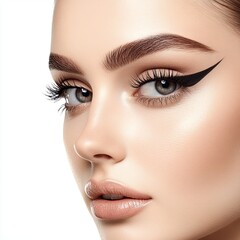 Naklejka premium Freshness, nice healthy. Beautiful asian young woman, girl looking on reflection in mirror, hand touching face with makeup cosmetic, skin care routine at home. Happy smile female with natural beauty.