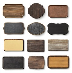 Assorted wooden and leather blank labels set
