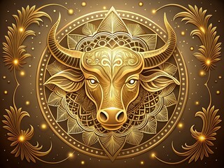 Fototapeta premium Hand-Drawn Vector Taurus Zodiac Sign in Gold Color for Astrology Enthusiasts and Decor