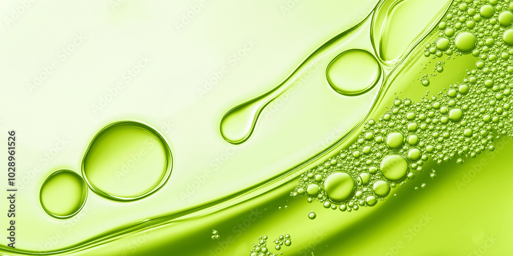 Fototapete macro photography of green bubbles floating on liquid surface creating abstract background