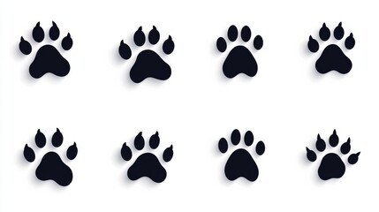 The image is a series of black and white paw prints. The prints are arranged in a grid, with each paw print being a different size and shape. Scene is simple and straightforward