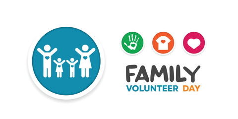 Family Volunteer week. Family, hand, clothes and heart. Great for cards, banners, posters, social media and more. White background. 