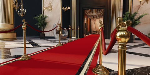 Red carpet leading to luxurious vip party entrance