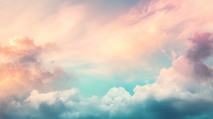 Obraz premium A vibrant and colorful sunset sky with fluffy white clouds.