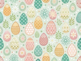 Happy Easter Seamless Pattern with Ornamental Eggs - Minimalist Style for Spring Celebrations