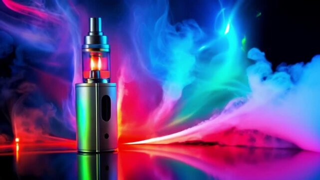 Vivid Vape Device with Colorful Smoke and Neon Lights, Modern Vaping Design