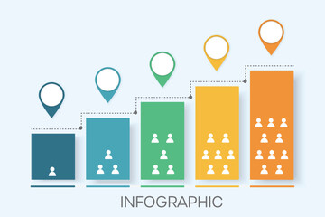 Infographic banners are connected in steps.