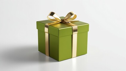 Elegant green gift box with a gold bow on a white background. Great for festive promotions, holiday campaigns, or etc