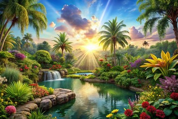 Fototapeta premium Healing Journey in a Tropical Dreamscape: Progress and Recovery in Nature's Embrace