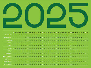 Green 2025 Calendar horizontal design
