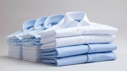 Stack of Folded White and Light Blue Dress Shirts