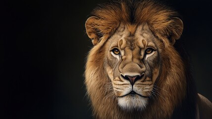 Fototapeta premium Majestic lion portrait, showcasing powerful expression and intricate details.