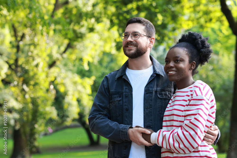 Canvas Prints International relationships. Portrait of lovely couple outdoors, space for text