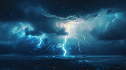 Realistic thunder light and blue smoke cloud