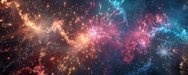 Colorful fireworks in the night sky, 4K hyperrealistic photo