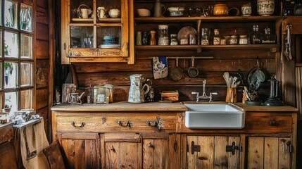 Rustic Kitchen with Wooden Cabinets and Vintage Decor
