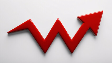 Red upward arrow graph showing rising trend, cut out