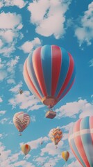 Obraz premium Colorful hot air balloons floating in the sky, 4K hyperrealistic photo