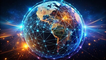 Hexagon Globe Sphere Network of Connections in Plexus Network on Black Background for Global Business Technology