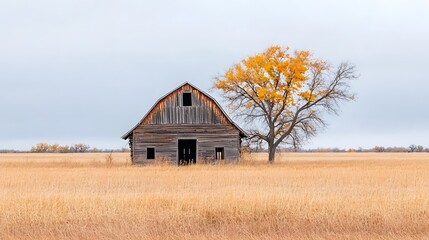 Obraz premium Abandoned Barn in Rural Golden Fields