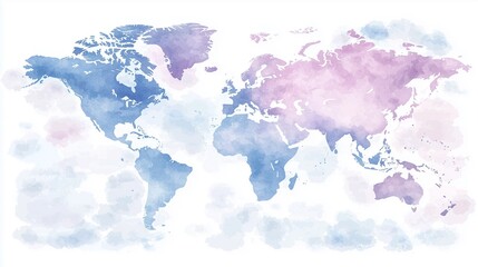Obraz premium High detailed multicolor watercolor world map illustration with borders oceans and countries on white background side view. state map.