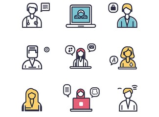 A set of icons representing online medical tropes, such as doctor and nurse