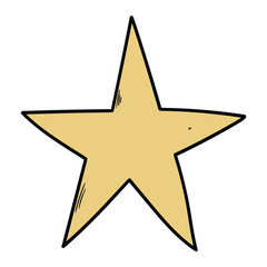 Hand drawn cartoon gold star on white background. Winning, quality, review, luxury, rating.