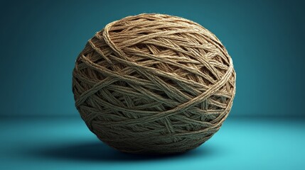 A ball of yarn is shown in a blue background