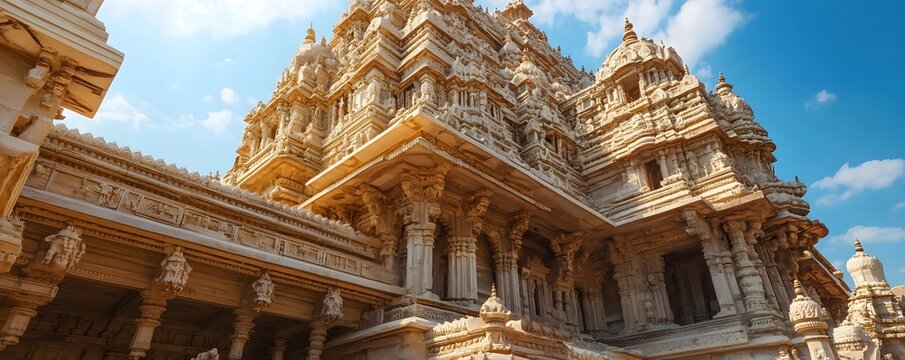 The grand architecture of the Dwarkadhish Temple in Gujarat