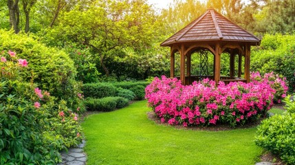Obraz premium Serene Backyard Garden with Vibrant Flowers