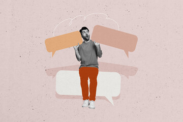 Composite artwork sketch image collage of copyspace chatting texting app website monochrome young...