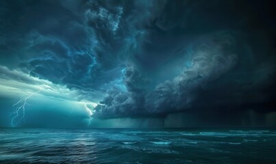 Powerful storm over the ocean, 4K hyperrealistic photo
