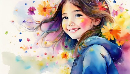 水彩画の可愛い女の子（watercolor beautiful woman）
