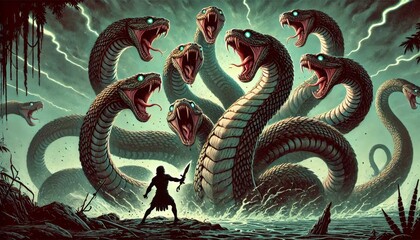 Hydra is a monster in Greek mythology. It is characterized by having many heads, each head resembling a snake. Hydra has 9 heads in total. When each head is cut off, it can grow a new head endlessly.