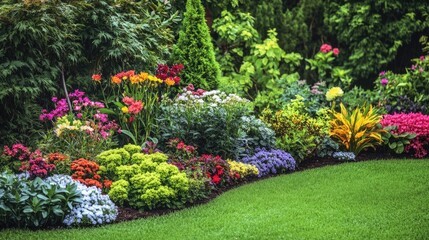 Colorful Garden with Vibrant Perennials in Bloom