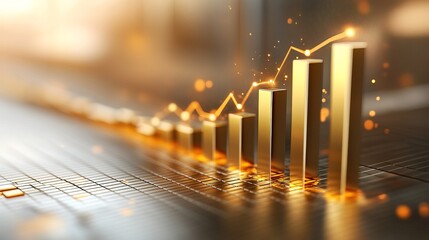 Graph showing upward movement in gold prices, with golden bars reflecting market 