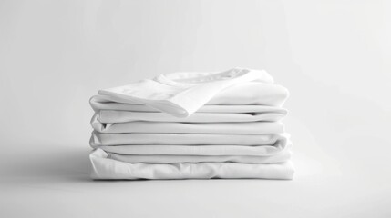 Stack of Folded White T-Shirts on a White Background