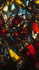 Naklejka premium Graffiti Art with Anime Aesthetics Depicting Revolution in High Contrast Crimson, Gold, and Black