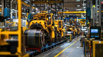 Fototapeta premium An assembly line where heavy machinery is being manufactured.