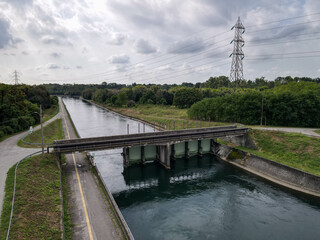 Drone view of the hydroelectric power station at Tornavento in Italy