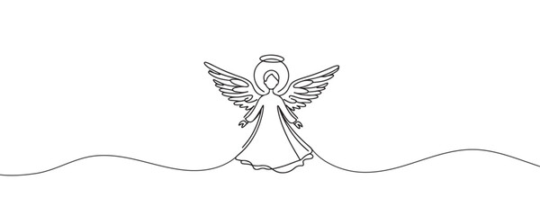 angel continuous one line drawing. Vector illustration.