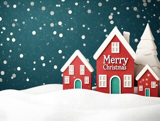 Fototapeta premium Snow Covered Village with Christmas Lights and Trees