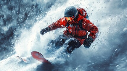 Snowboarder in Motion with Speed and Momentum