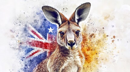 Festival illustrations of the Australian flag, kangaroo or koala bear,generated with AI.