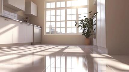 Obraz premium Sleek Matte Ceramic Floor Tiles in Modern Kitchen Design