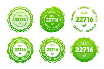 22716 Iso certified standarts collection. International Organization for Standardization stamp. Vector illustration.