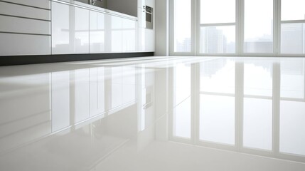 Obraz premium Modern Shiny Vinyl Flooring in Bright Kitchen Space