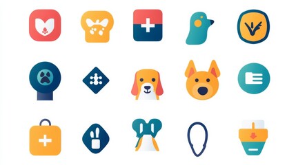Fototapeta premium A collection of dog and cat icons, including a dog with a bone, a bird, and a cat